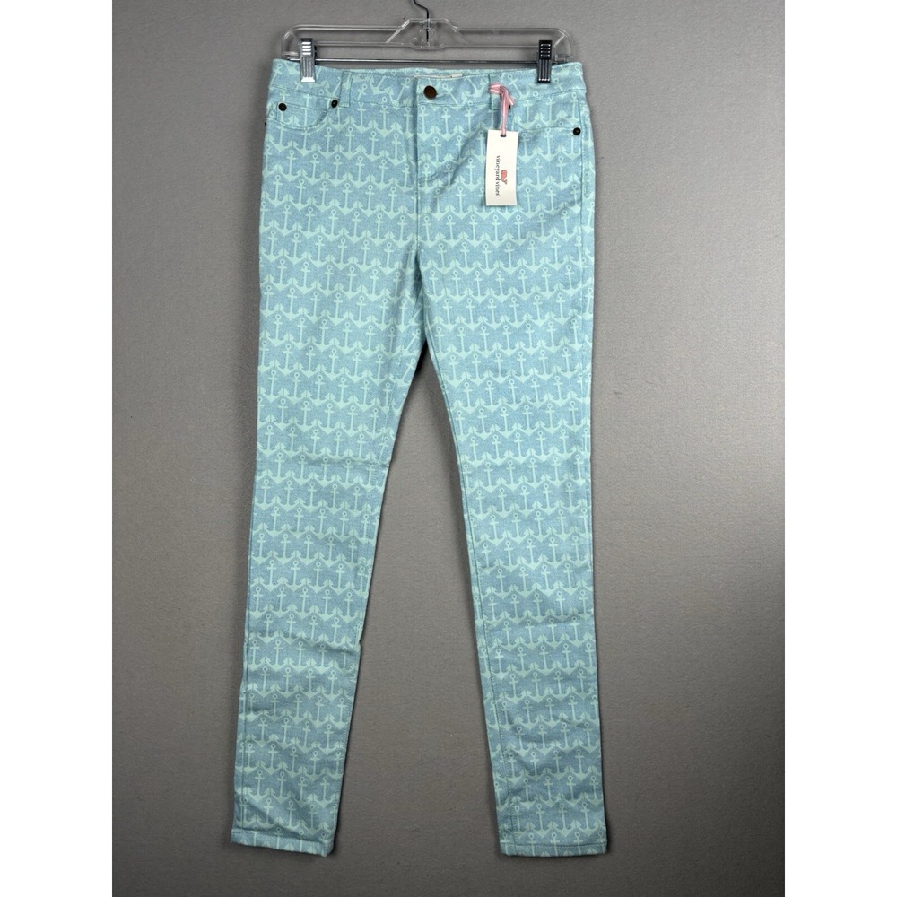 Vineyard Vines Pants Girl Size 16 Blue Anchor Print Canvas Stretch Waist 3902